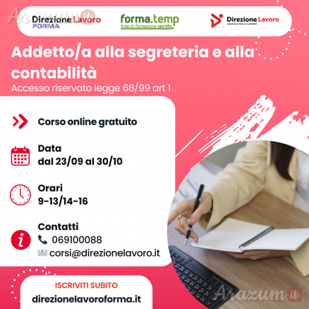 CORSO GRATUITO ONLINE IN SEGRETERIA E CONTABILITÀ (DISABILI